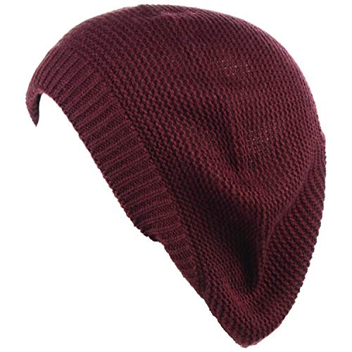 BYOS Chic French Style Lightweight Soft Slouchy Knit Beret Beanie Hat in Solid - color: 2-pack Burgundy & Black