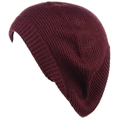 BYOS Chic French Style Lightweight Soft Slouchy Knit Beret Beanie Hat in Solid - color: 2-pack Burgundy & Black