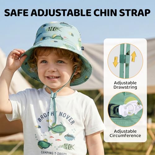 Toddler Bucket Hats UPF 50+ Baby Sun Hat Adjustable Kids Sun Protection Summer Hat Wide Brim Beach Hat for Boys Girls 0-6Y - color: Greenfish, size: 6-24 Months