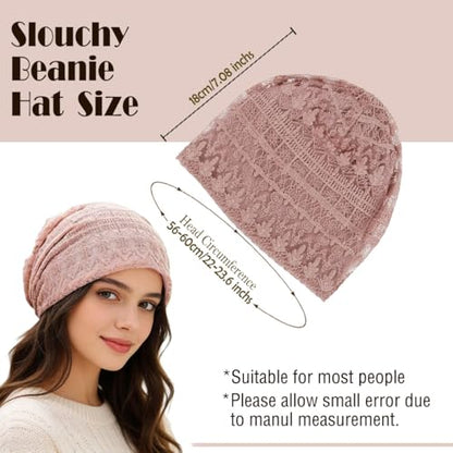 Crochet Slouchy Beanie Hat Turbans Headware for Women - color: Bea13 - Pink