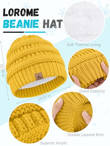LOROME Winter Beanie Hat Scarf Gloves, Warm Fleece Knit Neck Scarf Set Gift - color: Ginger Yellow