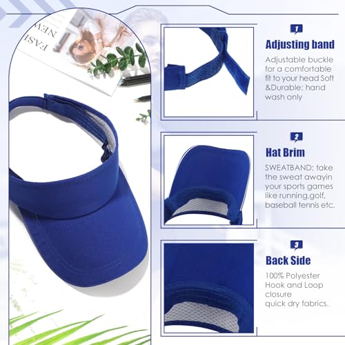 Bonuci 24 Pcs Visor Bulk for Women Sun Hat Visors for Men Tennis - color: Dark Blue