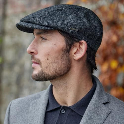 Biddy Murphy Newsboy Flat Cap, 100% Irish Wool - Made in Ireland - color: Gray Herringbone, size: Small