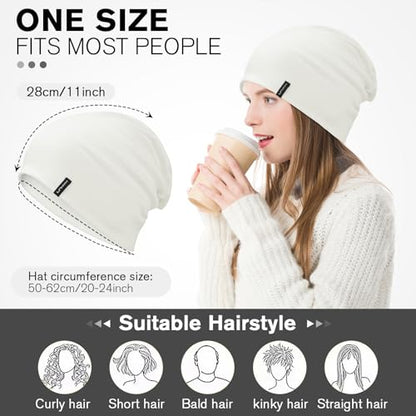 HAMUNI Slouchy Beanie for Women Men Soft Cotton Chemo Hats Double-Layer Warm Beanie Cap for Daily Wear & Transitional Seasons - color: Black+white