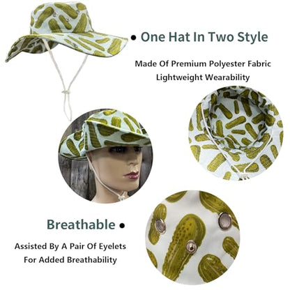 Funny Sun Hat for Men Women Wide Brim Bucket Hat Hiking Boonie Hat Summer Beach Fishing Caps - color: Pickle