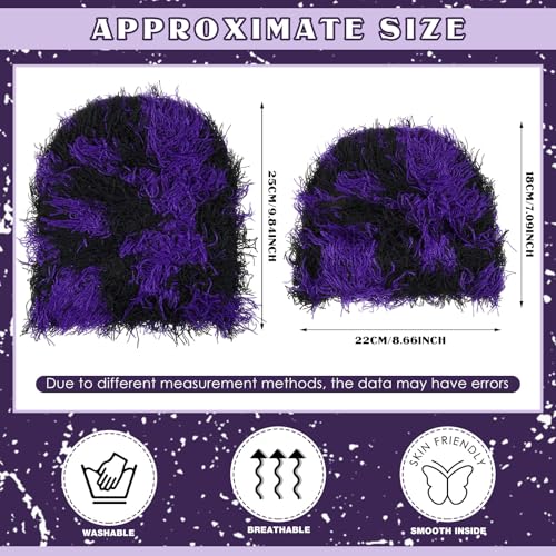 Chuarry Distressed Knitted Beanie Fuzzy Winter Hat - color: Purple