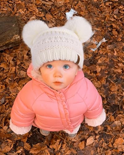 FURTALK Baby Winter Knitted Beanie Hat Soft Warm Pom Poms Toddler Skull Cap - color: White+pink+multicolor, size: 1-3T