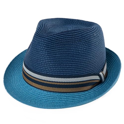 Comhats Oversize XXL Men Summer Straw Fedora Sun Hat Panama Derby Packable - color: 94587_blue, size: X-Large