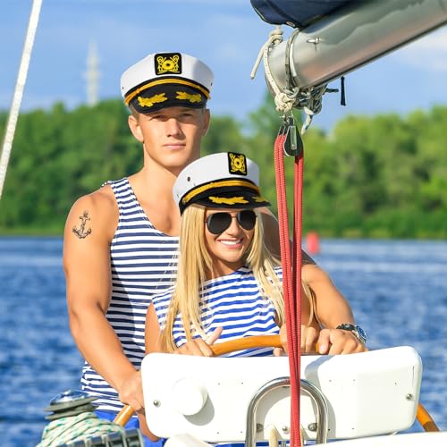 dodowin Captain Sailor Hat Set for Women Men, Yacht Rock Party Costume 4pcs - style: B-embroidered Captain Hat Set