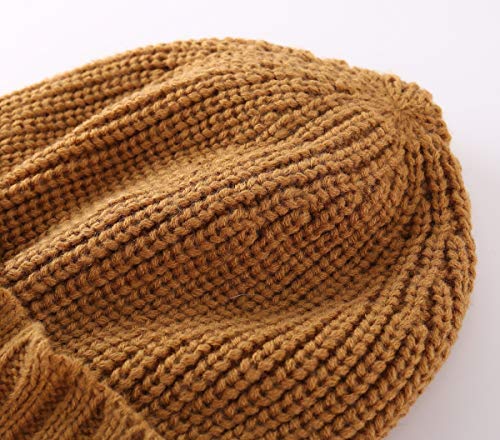 Home Prefer Men's Winter Hat Thick Knit Beanie Cap with Visor Newsboy Beanie Hat - color: Camel