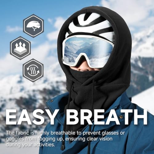 OZERO Face Balaclava Ski Mask: Windproof Thermal Convertible for Men Women - color: Black