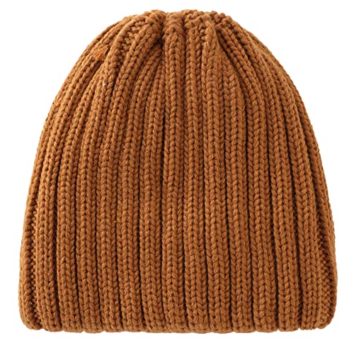Connectyle Women's Rib Knit Cuffed Beanie Hat Stretch Acrylic Winter Hat Thick Warm Snow Ski Cap - color: Brown