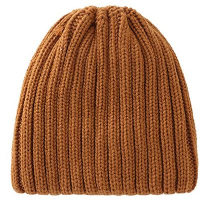 Connectyle Women's Rib Knit Cuffed Beanie Hat Stretch Acrylic Winter Hat Thick Warm Snow Ski Cap - color: Brown