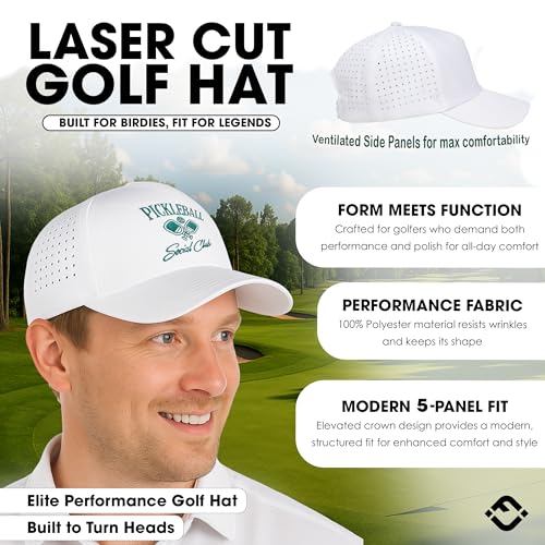Funky Junque Mens High Crown Golf Hat, Performance Golf Cap - color: Pickleball Social Club - White