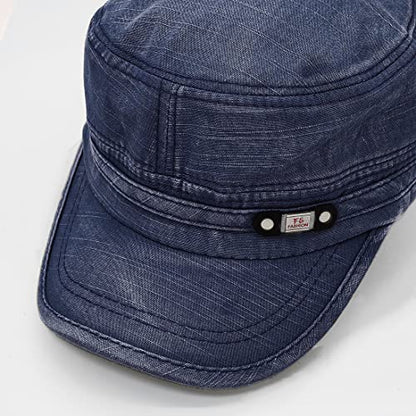 Unisex Cadet Army Cap Adjustable Flat Top Cap Washed Cotton Military Hat Baseball Cap - color: Black Navy