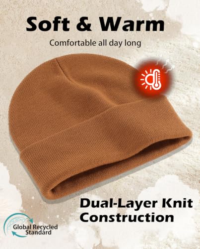 Connectyle Men's Cuffed Beanie Hat Double Layer Knit Winter Watch Cap - color: Camel