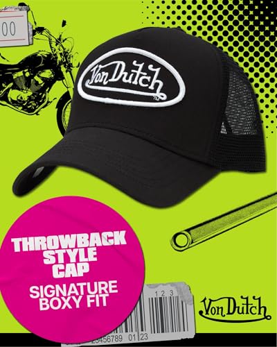 Von Dutch Unisex Trucker Hat - Retro Classic Solid Color Mesh Back Snapback Baseball Cap for Men & Women. - color: Black/White