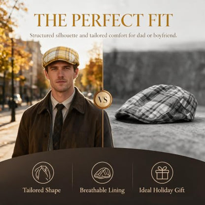 Idopy Men`s Classic Adjustable Ivy Irish Newsboy Golf Cap Hat - color: Plaid Yellow