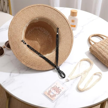 3PCS Adjustable Hat Straps for Wind, Lace Chin Cords with Clips, Windproof Sun Hats Keeper String Replacement Lace Straps in Black, White, Beige for Women's Outdoor Beach Hats Golfing, Fishing