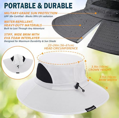 Wide Brim Sun Bucket Hat, Waterproof Boonie Hat for Men & Women - color: 01 Ivory