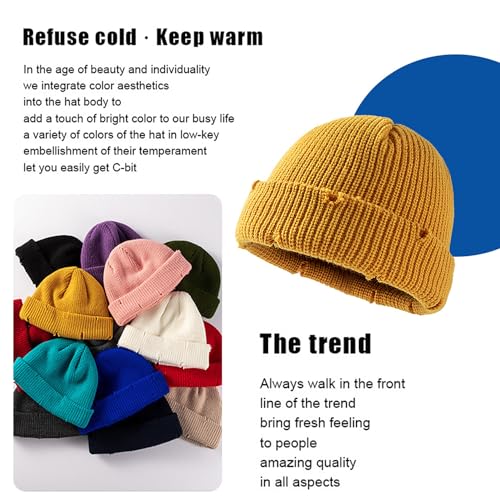 Unisex Warm Knit Skull Cap Hip-hop Slouchy Ripped Knitted Hat - color: Black