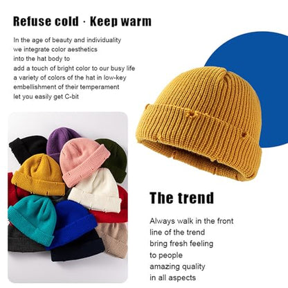 Unisex Warm Knit Skull Cap Hip-hop Slouchy Ripped Knitted Hat - color: Light Blue