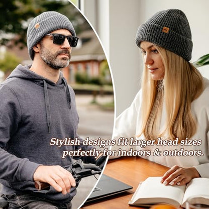 Oversized L/XL/XXL Merino Wool Blend Waffle Beanie No Lined Hat Warm Skull Watch Cap Winter - color: Armygreen(waffle), size: Medium-Large
