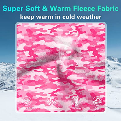 GoxRunx Kids Balaclava Ski Mask,Fleece Face Mask Neck Warmer for Boys Girls,Windproof Face Cover for Cold Weather - color: Pink Camouflage