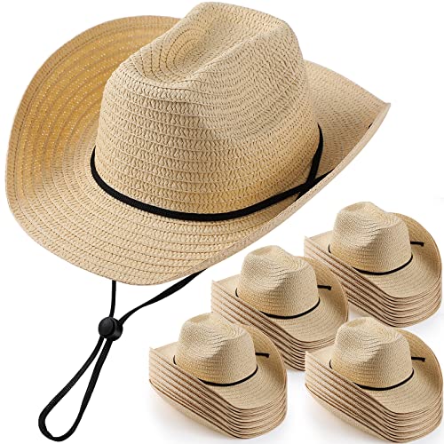 Unittype Adult Straw Cowboy Hat Bulk Western Party Pack - color: Single: Beige