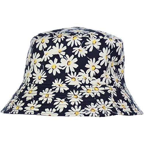 BYOS Unisex Trendy Reversible Lightweight Printed Bucket Hat Packable Outdoor - color: Dasiy Black