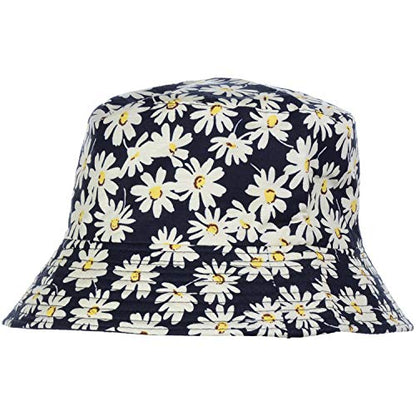 BYOS Unisex Trendy Reversible Lightweight Printed Bucket Hat Packable Outdoor - color: Dasiy Black