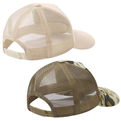 Suede Curved Brim Trucker Cap Adjustable Snapback Hat Mesh Back Breathable for Men Women 2 Pack SH03 - color: Pack of 2, Bleached Sand & Mountain Camo