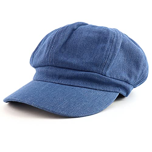 Womens Newsboy Hat - 8 Panels 100% Cotton Vintage Cabbie Hat with Elastic Back - color: Jeans