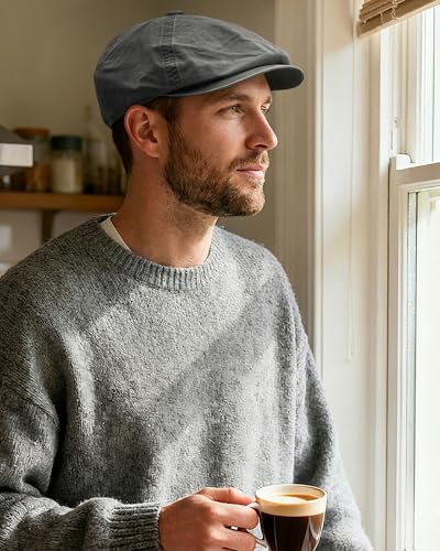 CLAPE Newsboy Caps for Men, Vintage 8 Panel Cotton Flat Cap, Breathable Stretch Fit Men's Newsboy Hat for Driving, Travel