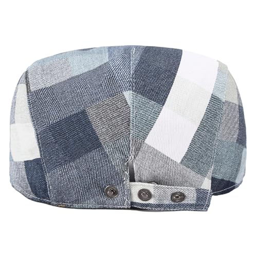 Flat Cap for Men Cotton Plaid Ivy Newsboy Hat Driving Golf Cap - color: Blue