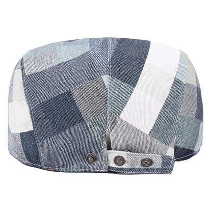 Flat Cap for Men Cotton Plaid Ivy Newsboy Hat Driving Golf Cap - color: Blue