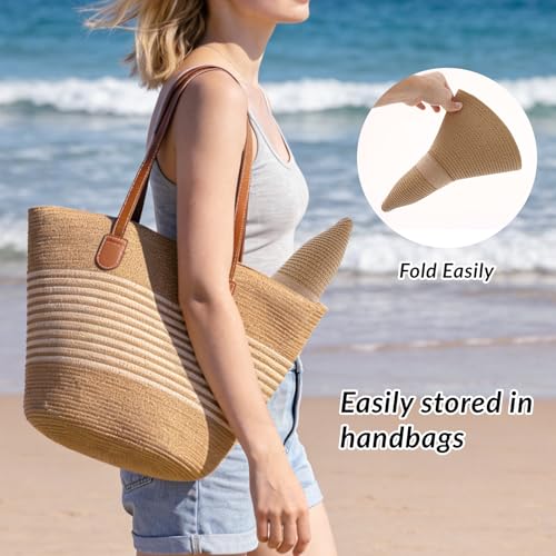 Oweisong Sun Beach Hats for Women Trendy Summer Vacation Straw Hat Boho Bow Wide Brim Packable Hat - color: Khaki
