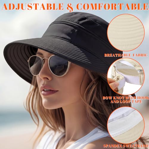 3 Pcs 2-in-1 Women's Visor Sun Hat Foldable Zip-Off Beach Hat Ponytail UV Protection Summer Visors for Women