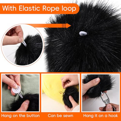 6 Pcs 2.8 Inch Faux Fur Pom Poms for Hats with Elastic Loop - color: Black-6PCS