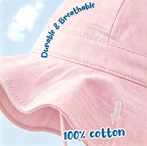 Baby Toddler Sun Protection Bucket Hat Infant Beach Summer Hats for Girl - color: Pink&white, size: 0-6 Months