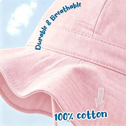 Baby Toddler Sun Protection Bucket Hat Infant Beach Summer Hats for Girl - color: Pink&white, size: 0-6 Months