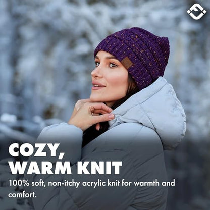 Funky Junque Adult Winter Beanie Slouchy Knit Skull Cap - color: Purple - Confetti