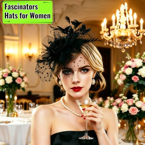 Women's Fascinators Hat with Butterfly, Kentucky Horse Derby Headwear Decor - color: Black