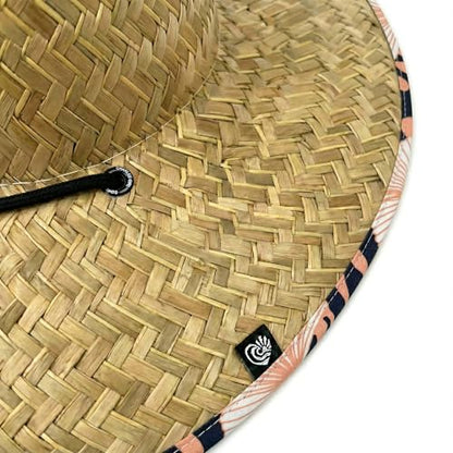 Women's Wide Brim Straw Sun Hat for Beach, Lifeguard Style, Hand-Woven Rush & Mat, Adjustable Chin Drawstring - color: The Anna