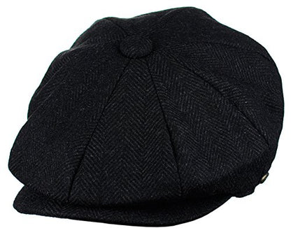 Men's Classic 8 Panel Wool Blend Newsboy Snap Brim Collection Hat - color: Nsb2317black, size: Large