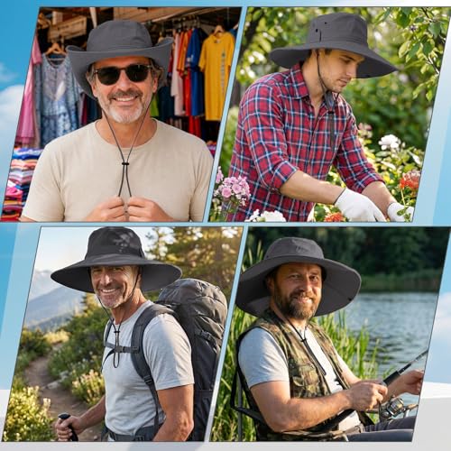Wide Brim Sun Hats Men Bucket Hat Fishing Hats - color: Light Gray