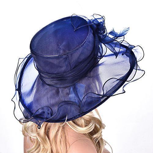 Lawliet Womens Flower Wedding Occasion Wide Brim Church Dress Sun Hat A341 - color: Navy Blue, size: One Size
