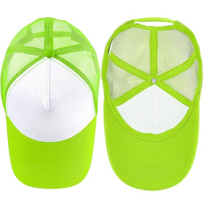 Falari 5-Panel Mesh Baseball Cap, Trucker Hat, Structured Plain Design, Cotton, Adjustable Size - color: 1pk Neon Green