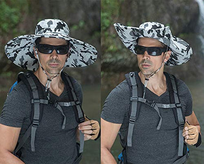 HUAMULAN Men Wide Brim Sun Hat Summer Outdoor Women Bucket Fishing Hats - color: A3-camou-blackwhite