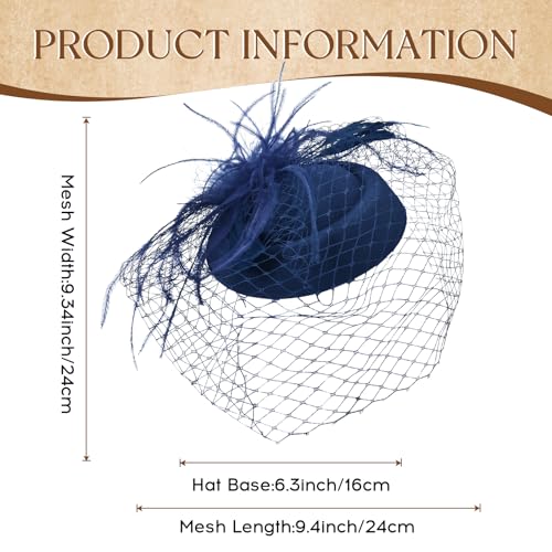 Fascinator Hat Veil Feather Fascinator Tea Party Bridal Wedding Veil Retro Hat Pillbox Hat - color: Navy Blue